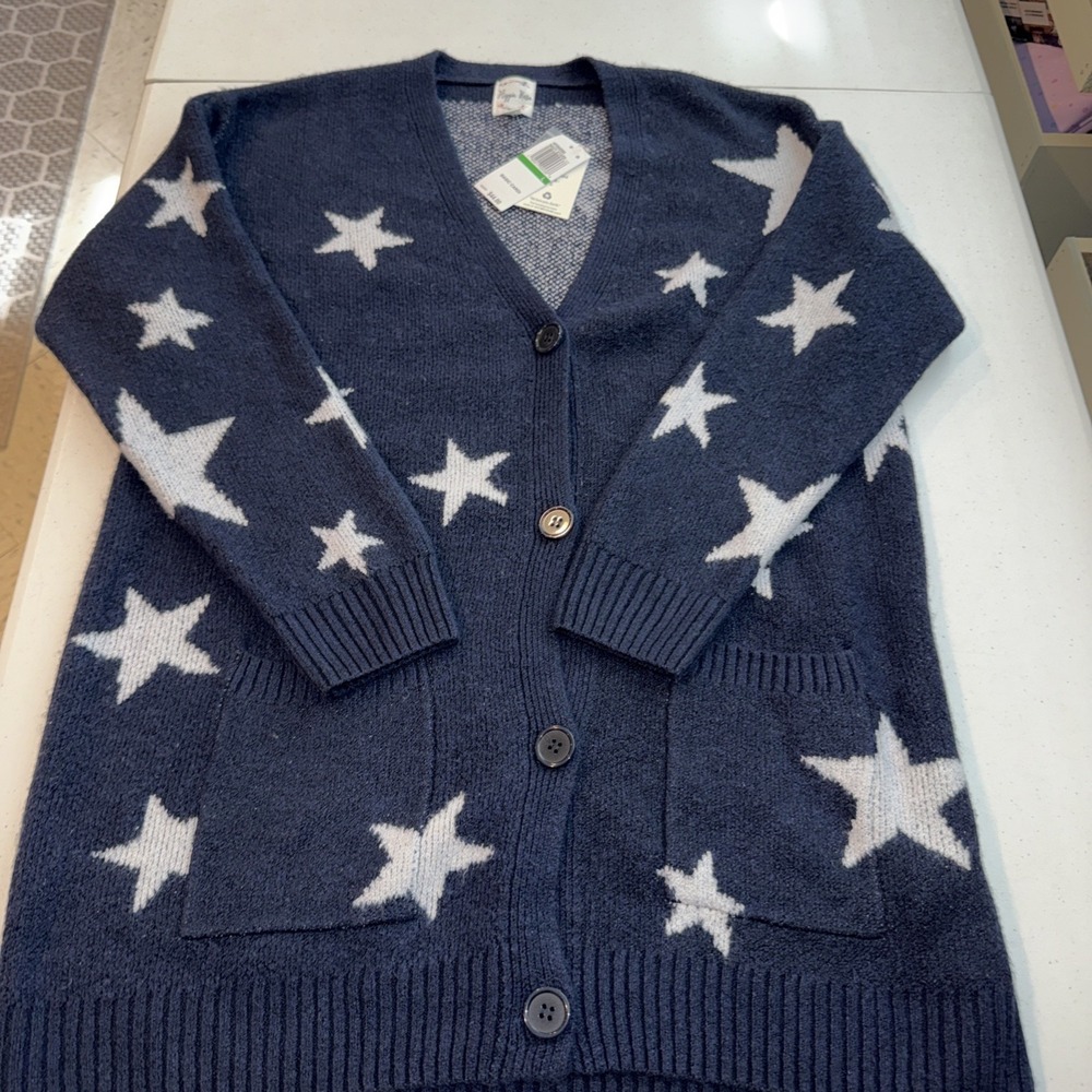 Hippie Rose Navy Woman's Large Sweater White Stars NEW Comfy NWT 4th Of July